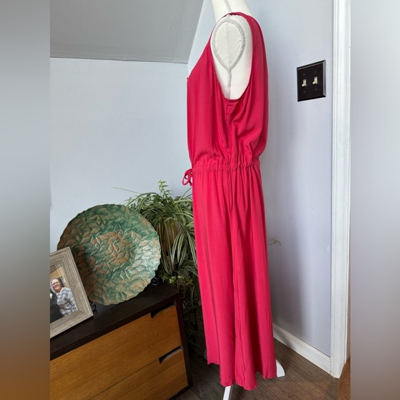 J. Jill Gala Rayon Maxi Sleeveless Shirt Dress w/ Tie at Waist Red/Pink size XLP - Picture 2 of 7